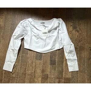 KBB by Kahlana White Solid Long Sleeve Cropped Blouse Top Small NWT